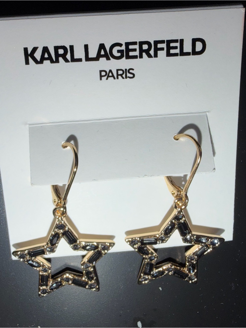 Karl Lagerfeld Gold and Black Star Dangle Earrings
